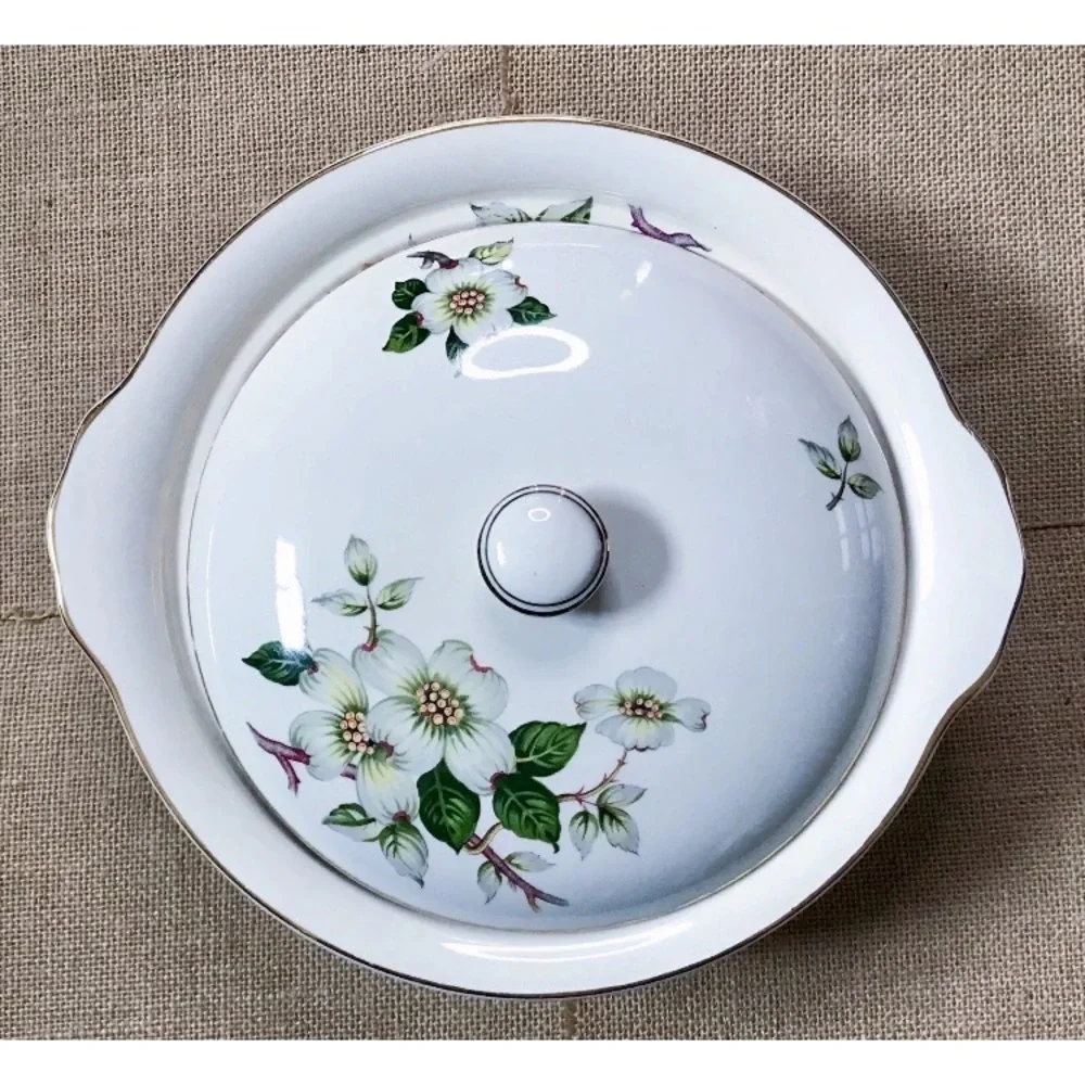 Vintage Johnson Brothers Moderne Dogwood Floral Covered Vegetable Dish Botanical